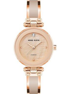 Women's Pink Rose Gold Analog Quartz Bracelet Genuine Diamond Dial Bangle Watch